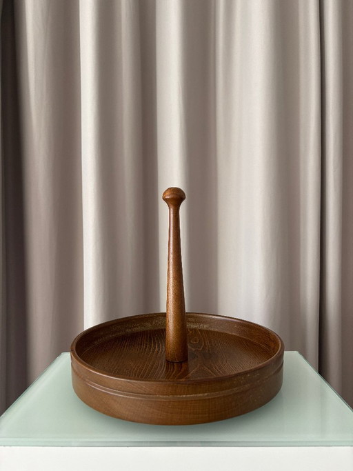 Plateau de service vintage en bois avec poignée centrale