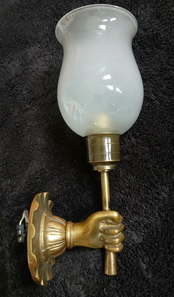 Image 1 of BEAUTIFUL HAND-SHAPED WALL LIGHT, TORCH, GILDED BRONZE