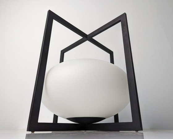 Image 1 of European Modernist Cube Table Lamp Black Metal Glass 1970s