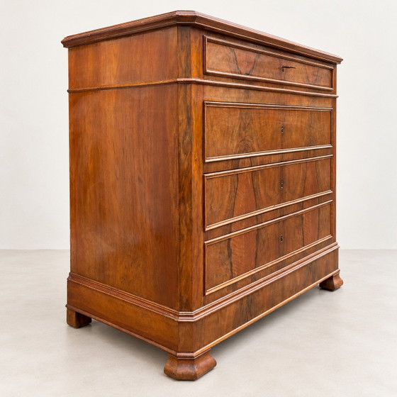 Louis-Philippe style walnut chest of drawers with four drawers, Wood, Brown (photo 6 of 10)