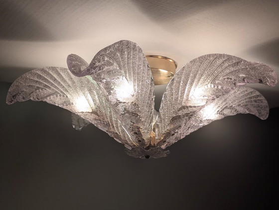 Grande lampadario a forma di foglia di palma in vetro di Murano Mazzega, stile Art Déco, Italia, anni '60. (photo 5 of 10)