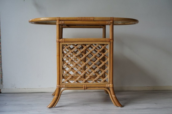 Vintage Rattan Side Table 70s/80s | Glass Top, Bamboo, Beige (photo 2 of 6)