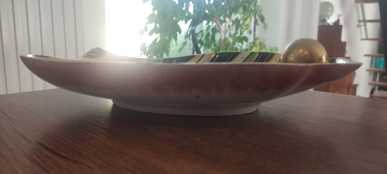 Vintage Ceramic Dish Hubert Bequet Quaregnon Gilded - N°477, Crockery, Multi Color (photo 3 of 15)