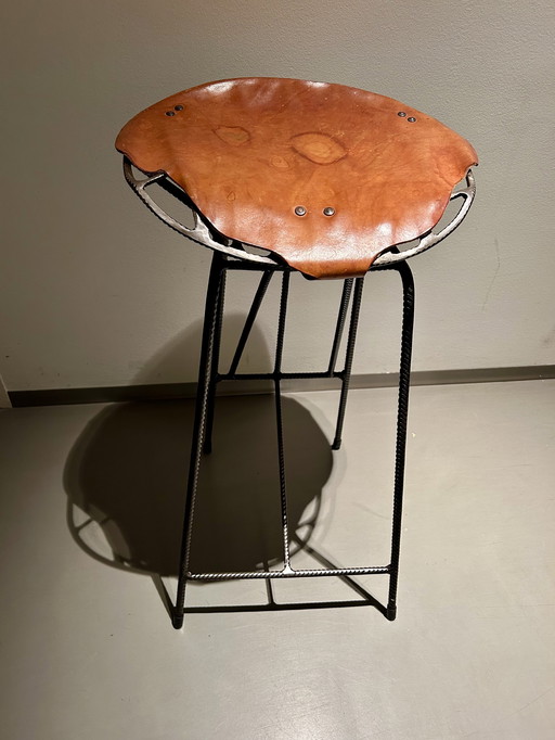 Barkrukken vintage industrieel met echt leren zitting