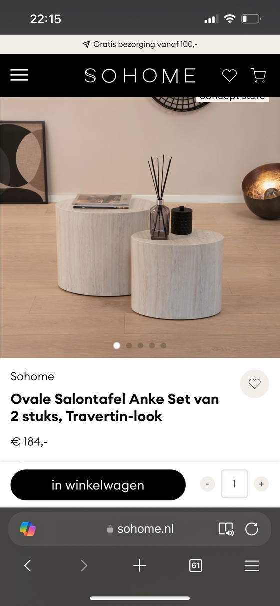 Image 1 of Travertine-look side tables