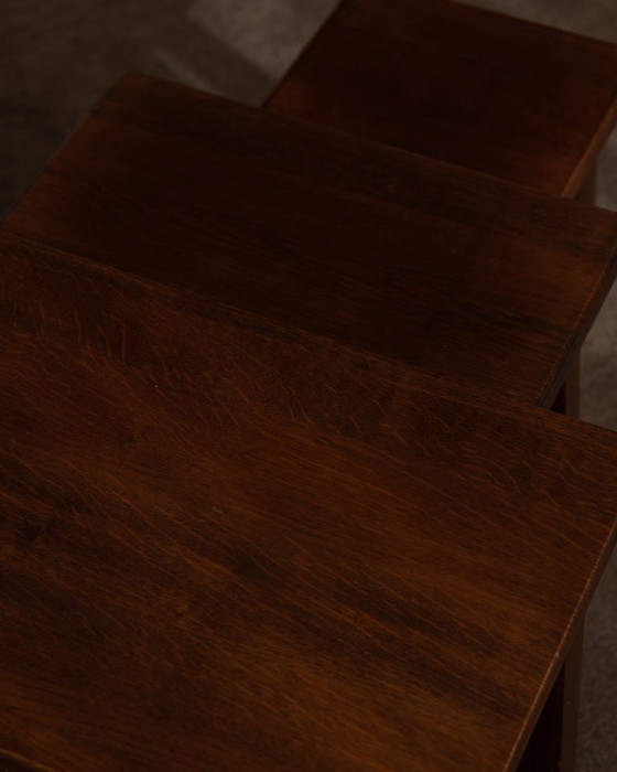 Image 1 of Vintage Brutalist Solid Oak Nesting Tables (Set of 3) – Dutch, 1970s