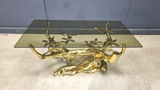 Image 1 of Tavolino da caffè in ottone a forma di bonsai, realizzato da Willy Daro negli anni '70.
