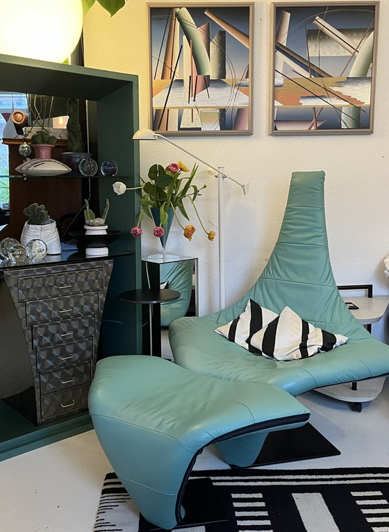 Image 1 of Postmodern Harvink “Turner” recliner armchair, Jack Crebolder, with footstool