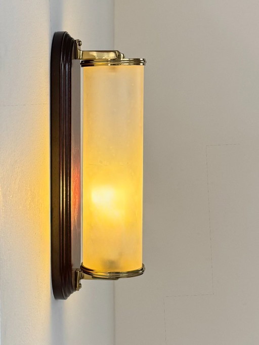 Vintage wandlamp van hout, glas en messing, Frankrijk, 1980