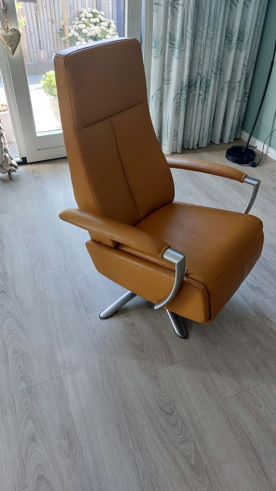 Drehbarer Relaxsessel mit Chromfuß, Verstellbarer relaxsessel, Leder, Silber (Foto 3 von 5)