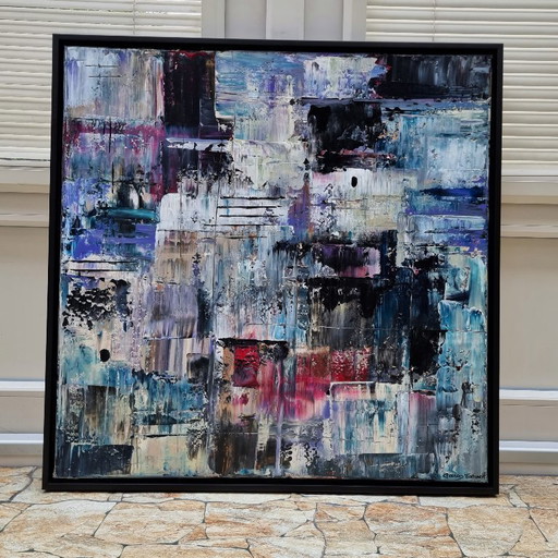 Frances Eckhardt - 70x70 cm abstract schilderij handgeschilderd kleurrijk moderne kunst