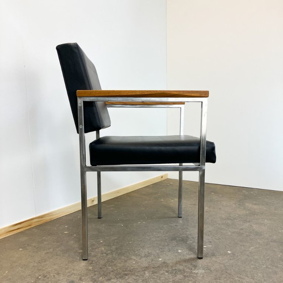 Image 1 of Poltrona di Fröscher KG, acciaio inossidabile, rovere e similpelle, anni '70