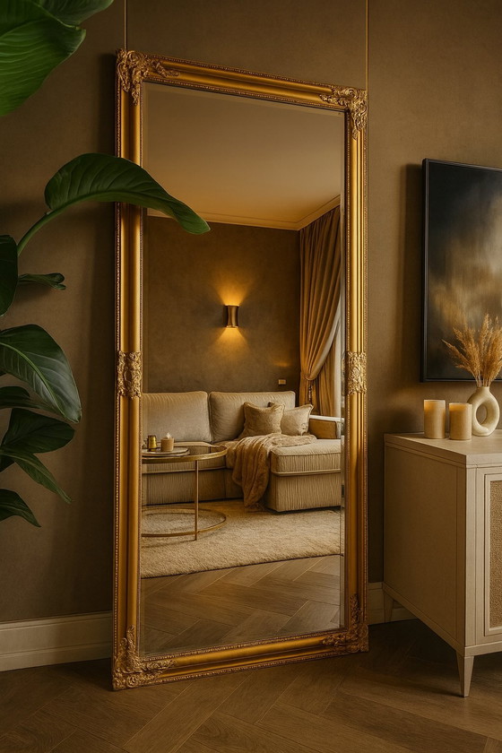 Image 1 of Unique large gold-bronze mirror with facet