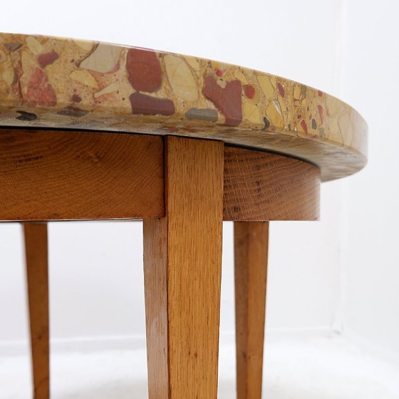 Image 1 of Round wooden coffee table with an Aleppo breccia marble top