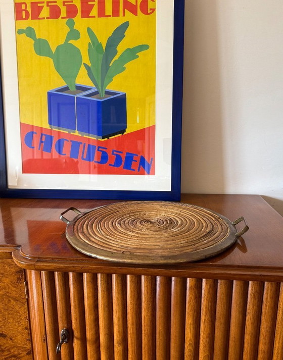 Image 1 of Vassoio Hollywood Regency in ottone e vimini, Italia 1970 ca.