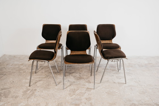 Image 1 of Ensemble de salle à manger style Carlo Ratti avec 6 chaises, design moderne des années 1970