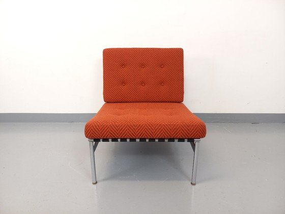 Image 1 of Fauteuil chauffeuse moderniste vintage en tissu et métal chromé des années 60 70