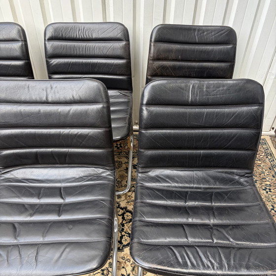 Pol International Midcentury-Stühle mit Rohrrahmen und Leder – Esszimmerstühle, Leather, Metal (photo 3 of 7)