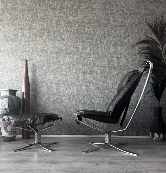 Image 1 of Fauteuil et repose-pieds Vintage Falcon – Sigurd Resell – Chrome