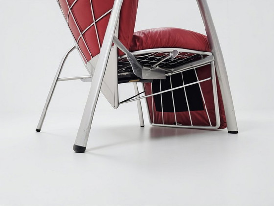 Image 1 of Rara poltrona reclinabile Bonaldo "Skipper" in pelle rossa, design postmoderno italiano