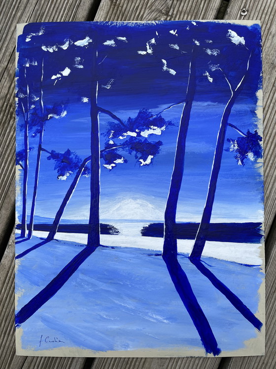 Image 1 of Ultramarine blue acrylic on cardboard with a gesso/acrylic ground.
Size: 40 x 30 cm.