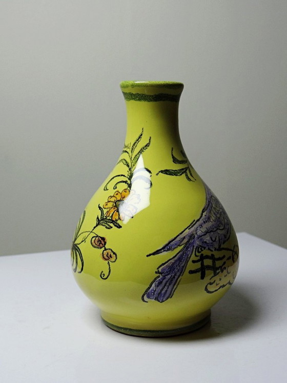 Image 1 of Small ceramic vase signed Henri Siffre Montpellier, bird decoration, 1950s-60s