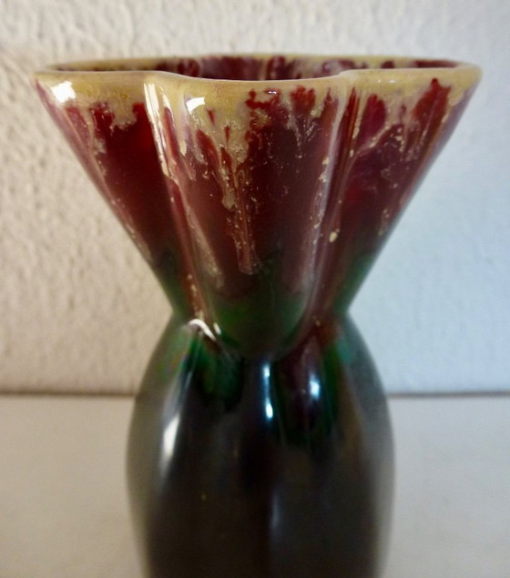 Image 1 of Faience de Thulin - Art Deco earthenware Beak jug + 2 vases.