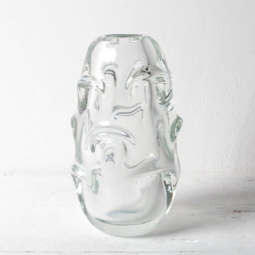 Vase en Cristal Clair Mid-Century / Börne Augustsson / Åseda Glasbruk / Suède / Années 1940