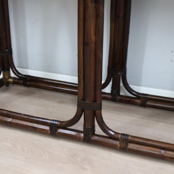 Tavolo da pranzo consolle convertibile McGuire in rattan e rovere anni '70 – Console, Wood (photo 11 of 15)
