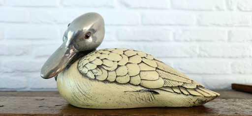 Handmade duck by Italian designer Elli Malevolti, signed – Sculpture, cadeaus, Silver, Glass