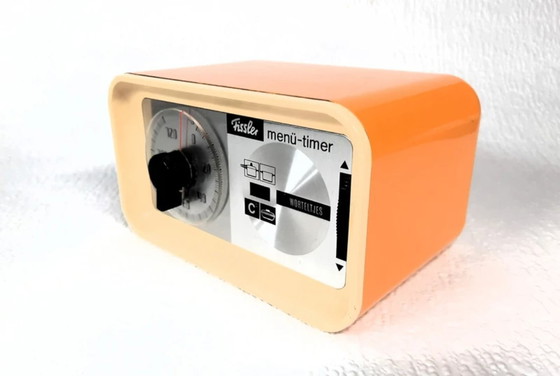 Image 1 of Iconic Fissler Design: Vintage Orange/Beige Menu Timer Kitchen Timer – 1970s Pop Art