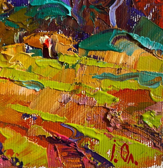 Image 1 of Original Oil Painting Summer Forest Landscape On the pasture