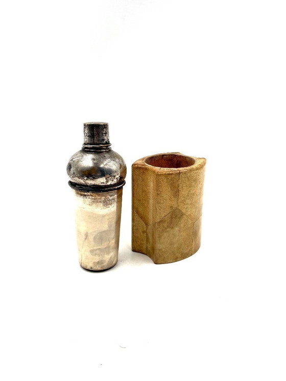 Image 1 of Mid-century cream parchment cocktail shaker, Aldo Tura Italy 1950s