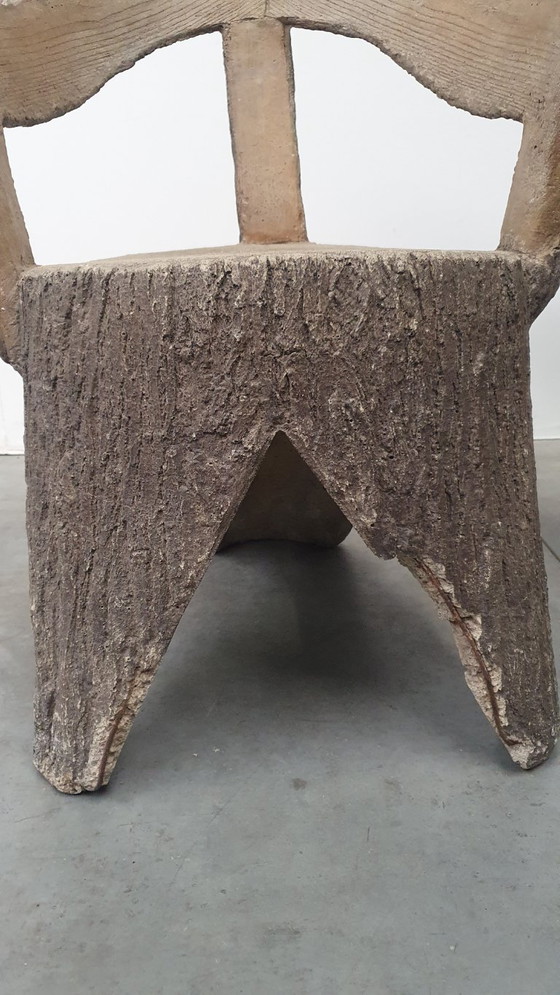 Image 1 of Vintage faux wood cement garden set 4 chairs/table Brutalist 60s France