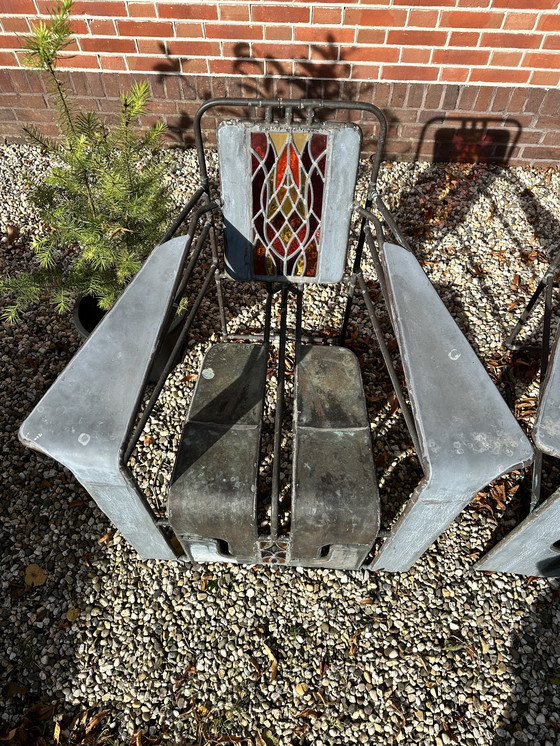 Image 1 of Twee glas in lood stoelen van Cor de Ree uit Roermond
