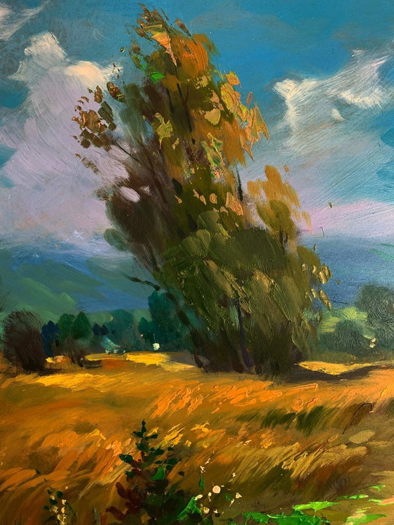 Image 1 of Original Oil Painting Summer Nature Landscape A light breeze on a flower field