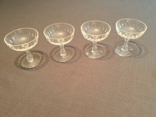 4 copas de champán de cristal Val Saint Lambert (1920) – glazen karaffen, Crystal, Glass