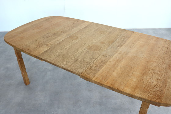 Image 1 of brutalist extendable oak dining table