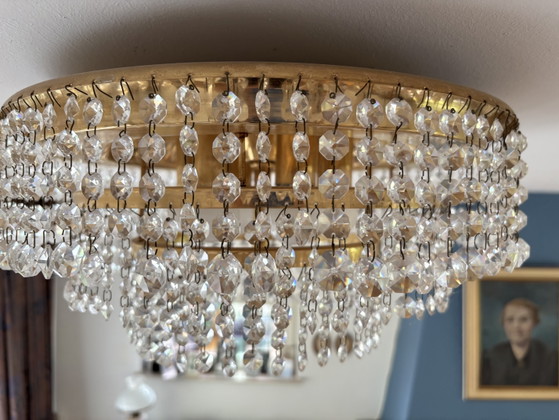 Vintage Getrapte Kristallen Plafondlamp – Messing & Kristal – Jaren 70 – Plafondlampen, Brass, Crystal (photo 12 of 12)