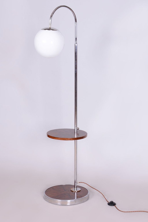Lámpara de pie Bauhaus restaurada, de Hana Kučerová-Záveská, nogal, checa, años 30 – vloerlampen, Glass, Wood