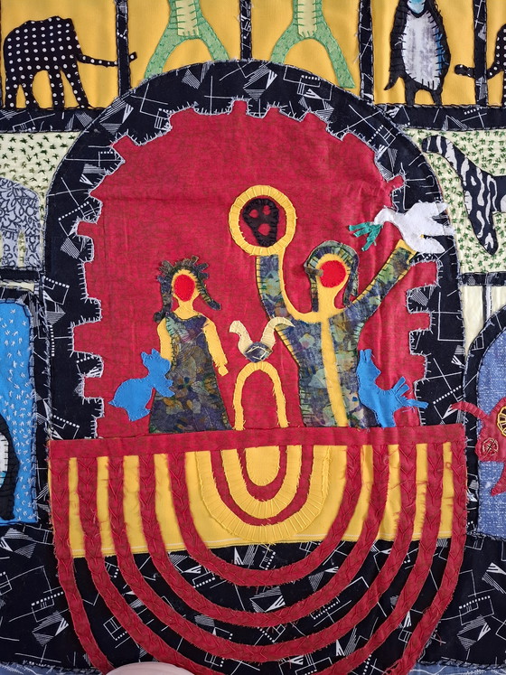 Image 1 of Textile artwork for wall or over table depicting Noah's Ark
