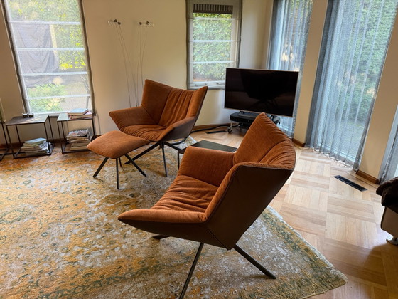2x Label Gustav swivel Armchairs and footstool – Label Van den Berg, Leather (photo 2 of 5)