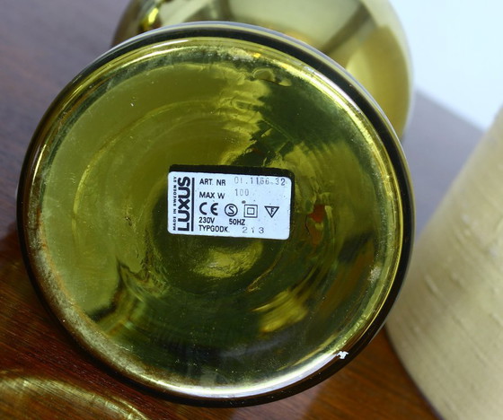 Image 1 of Set of two luxury Uno & Osten gold table lamps with silk shades, Sweden 1970