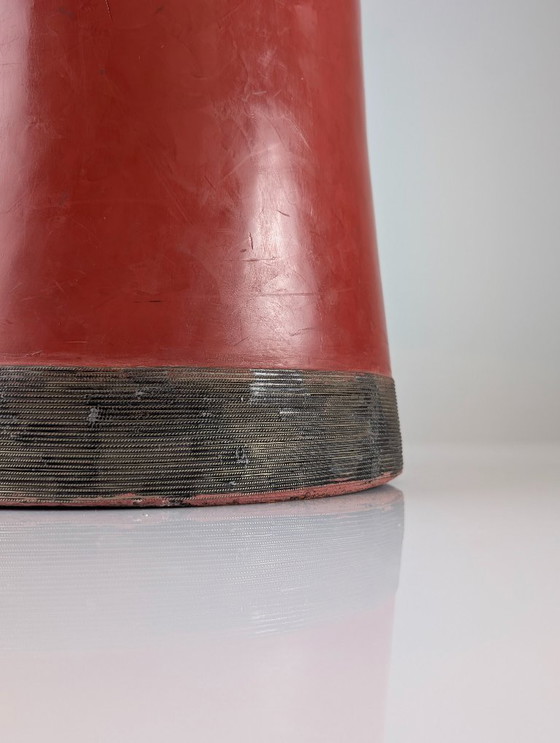 Image 1 of Red Terracotta Table Lamp with Metal Filigree, Vintage 1980s Design