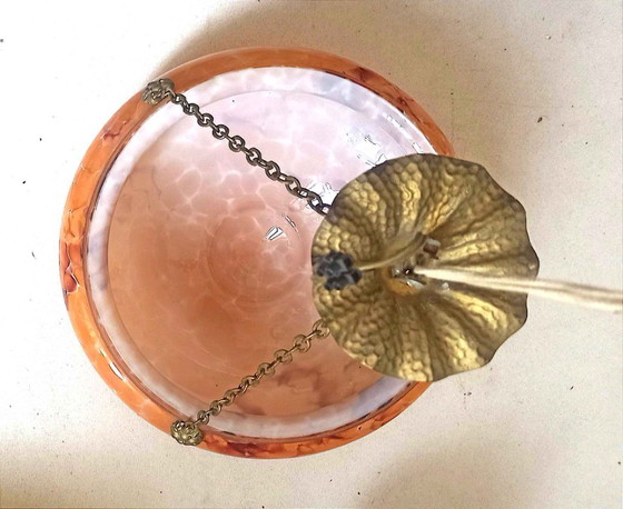 Art Deco Pendant Lamp Clichy Opaline Glass 42 cm Diameter – Brass (photo 9 of 9)