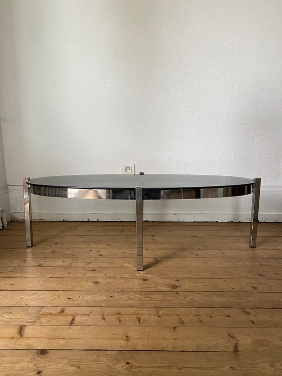 Image 1 of Italian design oval coffee table structure in chrome and smoked glass