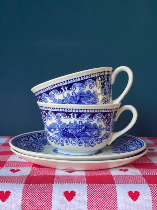 Petrus Regout Maastricht Castillo set of 2 vintage cups and saucers