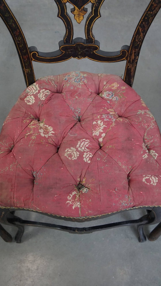 Image 1 of 4 x Antiek Frans Napoleon 3 stoeltje ingelegd met parelmoer