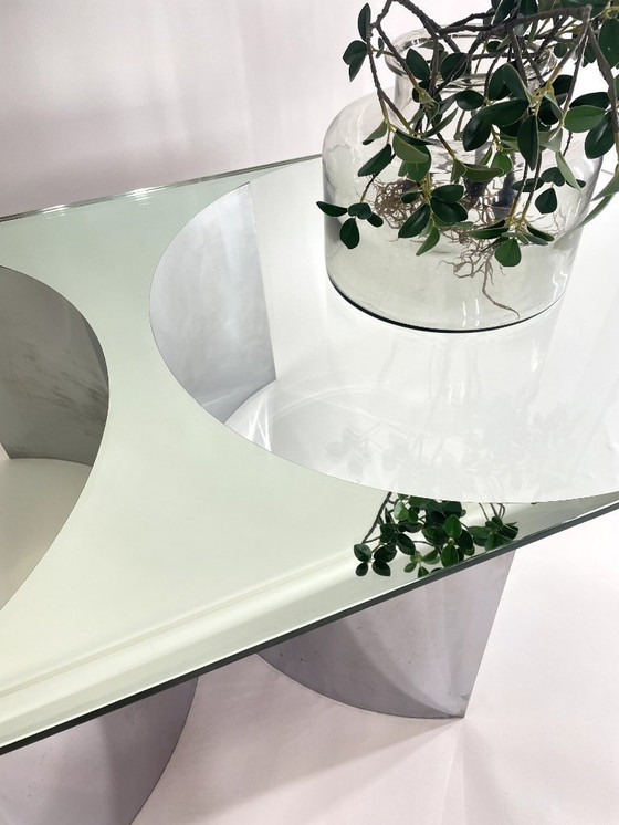 Image 1 of Jorn Couchtisch aus verchromtem Stahl und versilbertem Kristall Mod. 3102 von Giuseppe Raimondi für Cristal Art, Italien, 1970er