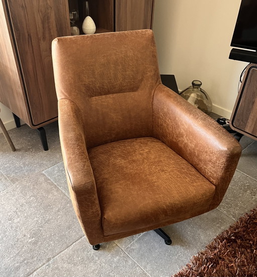 Cómodo sillón en un cálido color coñac / como nuevo – draaistoelen, Leather, Metal